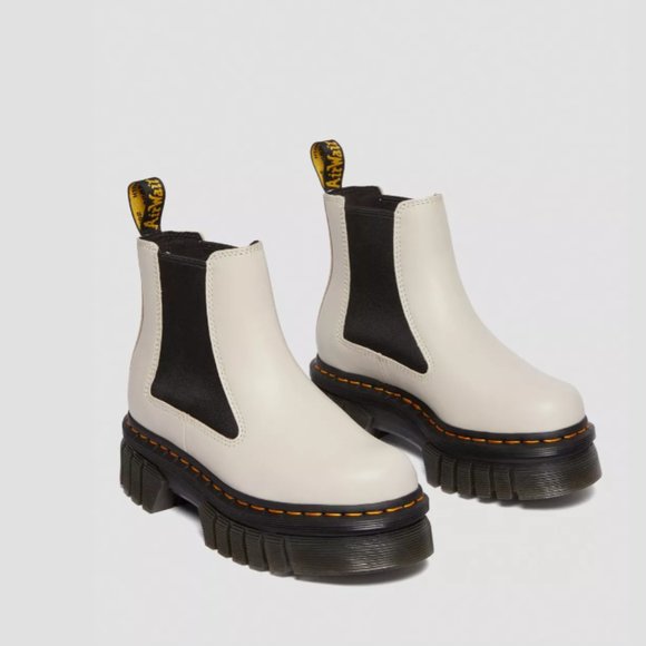 DR. MARTENS AUDRICK NAPPA LEATHER PLATFORM CHELSEA BOOTS in Cobble Stone Grey - Picture 2 of 6